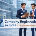 Businessmen discussing company registration outside office (1)