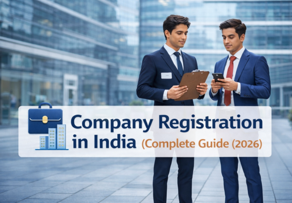 Businessmen discussing company registration outside office (1)